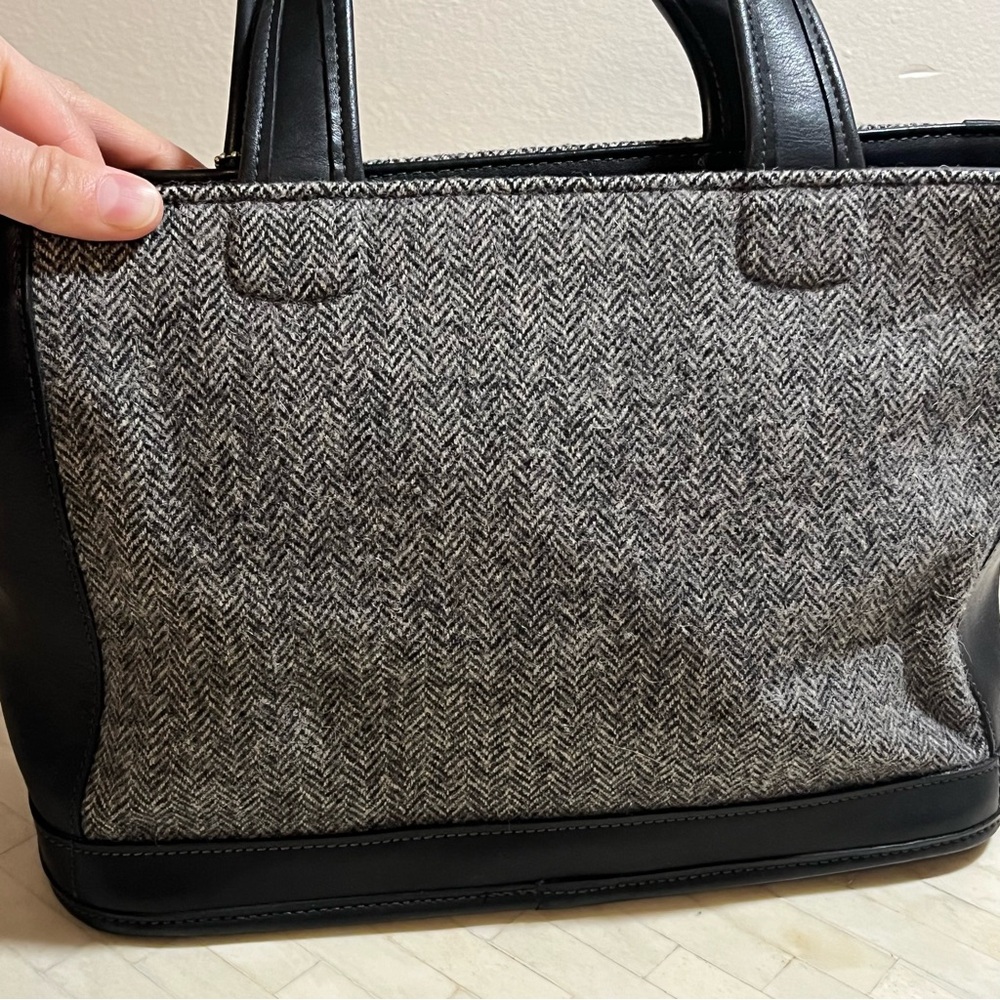 VTG Coach Bleeker Leather & Wool Herringbone Tote Handbag EUC - Picture 2 of 16
